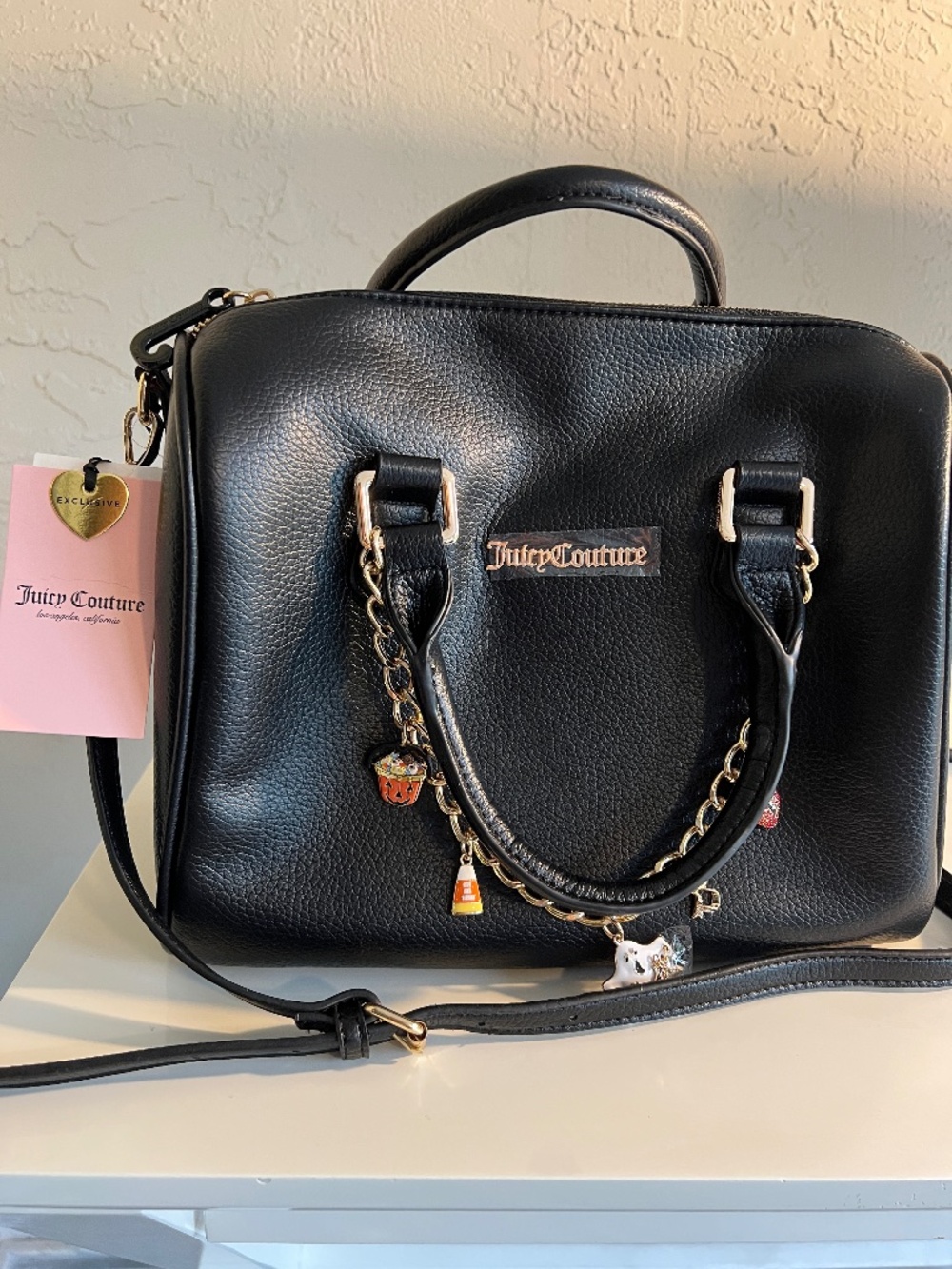NWT Juicy Couture Boo Crew Halloween Satchel Crossbody Bag Black Gold Charm